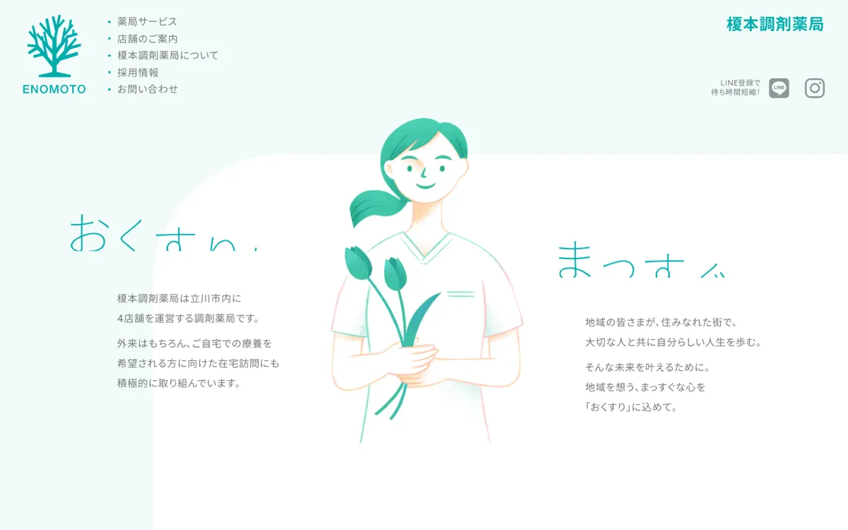 榎本調剤薬局のトップページ(enomoto-pharmacy.com のスクリーンショット)